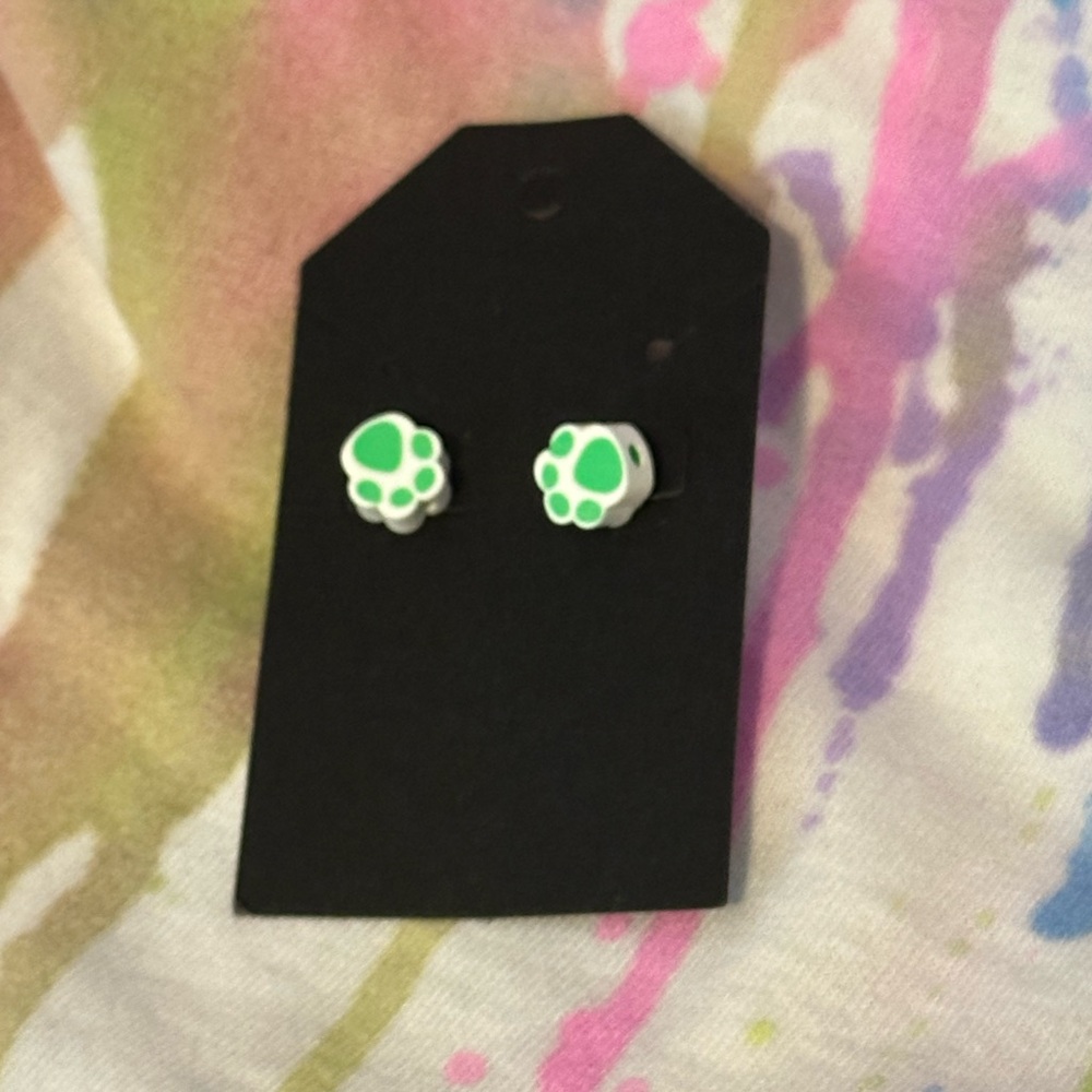Green Paw Print Kids Earrings